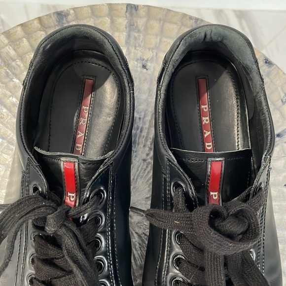 PRADA Men’s Sneakers Shoes 4E2439 Black Leather (Prada size 8.5)US 9.5 AS IS - Picture 1 of 10